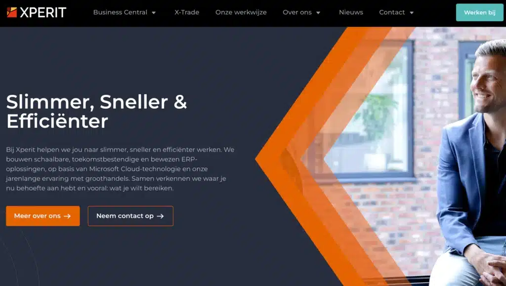 screenshot van de homepage van Xperit, één van de Axelio bedrijven.